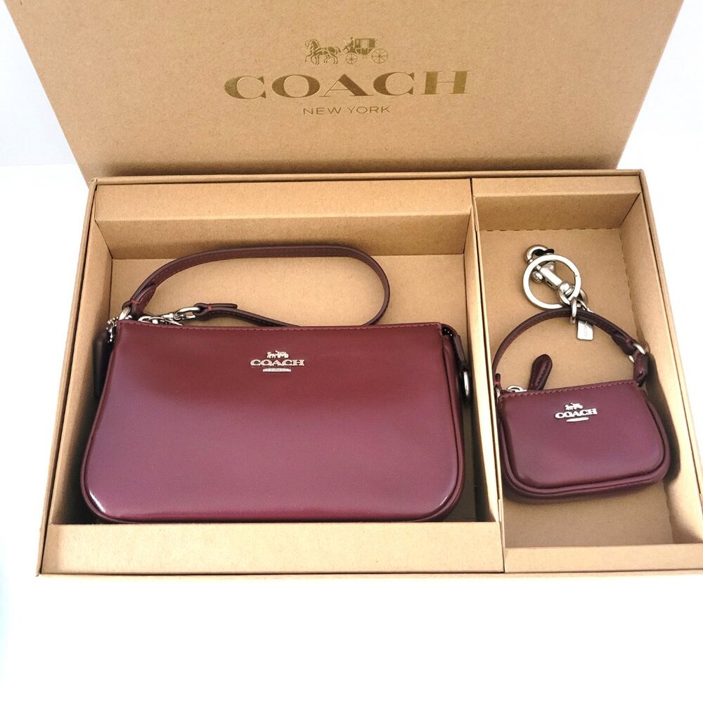 Coach CCK95 Boxed Nolita 19 Small Handbag Wristlet Bag Charm Set Dark Wine - Picture 2 of 10
